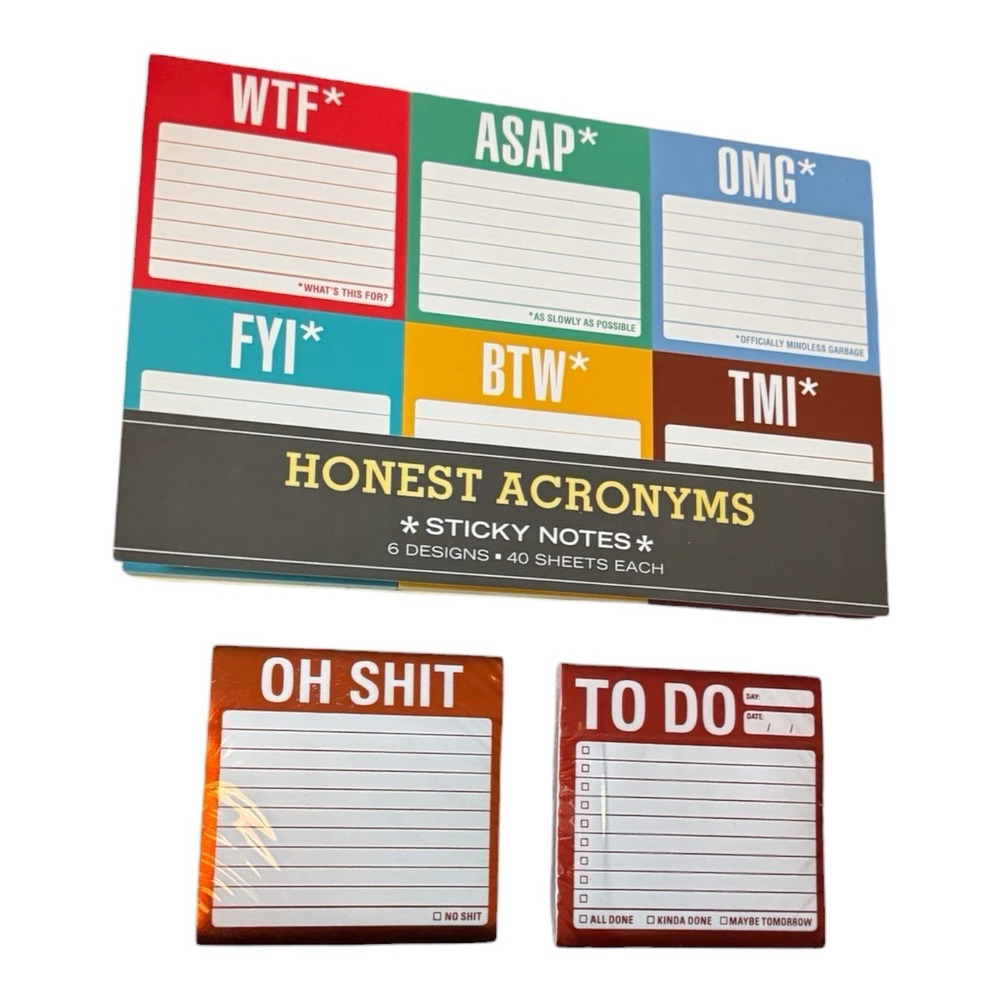 Knock Knock Honest Acronyms Sticky Notes Set + 2 Metallic Sticky Note Pads